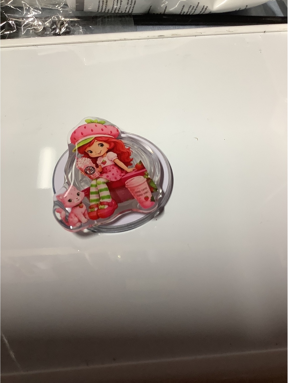 Cute Strawberry Girl Pop-Up Phone Holder with Cat Design